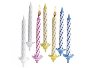 Geburtstagskerze Tortenlichte mit Halter sortiert weiß/rosa/gelb/blau 24erPack